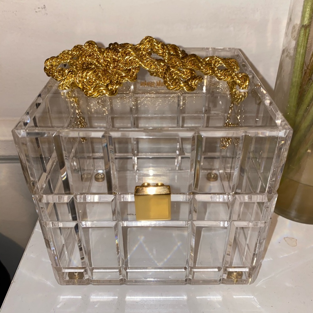 Cult Gaia Acrylic Box Bag with Gold Chain